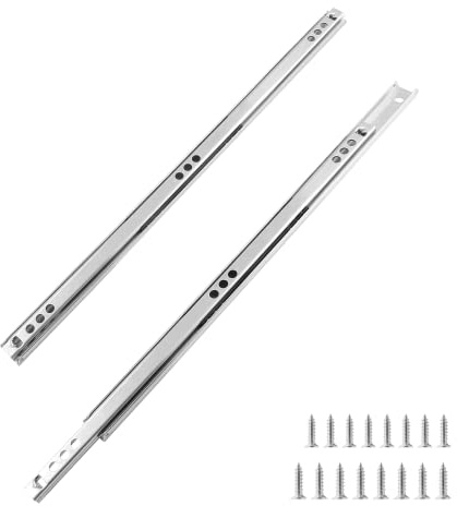 Biaungdo 2 Stück Schubladenschienen, 310 mm Metallkugellager, seitliche Montage, Schubladenschiene, Zwei-Wege-Gleitschiene für Schublade, 10 kg, helles Silber, mit Befestigungsschraube