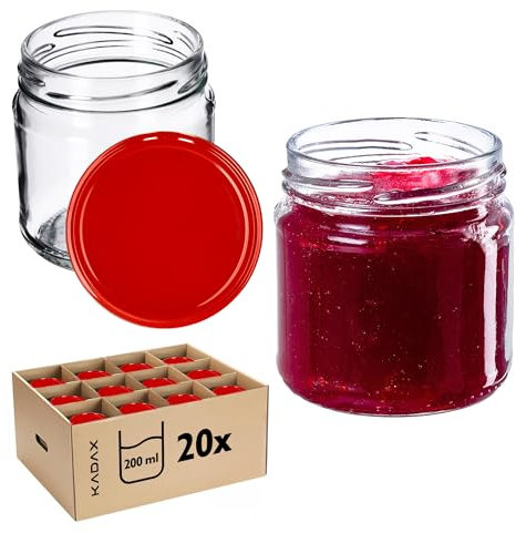 KADAX 20er Set Einmachgläser 200 ml mit Twist-Off Deckel Ø 66 mm – Dickwandige, luftdichte Dessertgläser, spülmaschinenfest, ideal für Marmelade & Eingemachtes