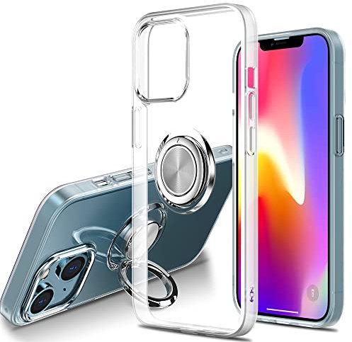 Dqtaoply Hülle für iPhone 14, Ultra Dünn Transparente TPU Silikon Bumper Soft Handyhülle Case mit 360 Grad Ring Stand Magnetische Autohalterung Schutzhülle für iPhone 14 (Klar)
