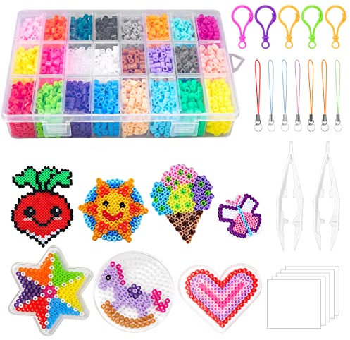 4500 Piezas Cuentas para Planchar 5 mm, 24 Colores Cuentas de Hierro Fusibles con Caja de Almacenamiento, Placas, Papel de Planchar para Niños y Niñas Artesanía Creativa Diversión