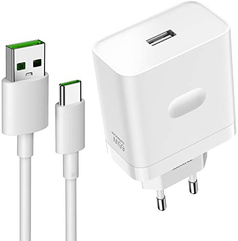 Chargeur Rapide 65W pour Oppo Supervooc Charge et Câble USB C 1m pour Oppo Reno 14 F/13 FS/12F/11F/10/Find X5 Lite/A60/A80/A40 One Plus Nord CE 4 3 2 Lite 8 7 Super vooc pour realme 12+/12 Pro+/13/14