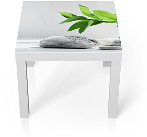 DEQORI Glastisch | weiß klein 55x55 cm | Motiv Wellnesssteine mit Grün | ausgefallener Beistelltisch aus Glas | Hochglanz Couchtisch fürs Wohnzimmer | moderner Couch Tisch mit Design