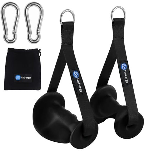 HXD-ERGO 2 Stück Einhandgriff für Widerstandsbänder, Fitnessband Griffe mit Metall D-Ring, Ergonomisches Kabelzug Griffe für Home Gym Seilzug Fitness Kraftraining (Schwarz D-Ring für Männer)