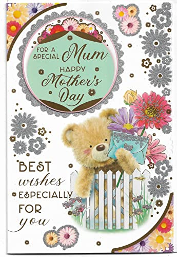 Mothers Day Card For Mum 23 x 15 Cm (9 x 6 inches) For A Special Mum Cute Teddy Best Wishes Happy Mother's Day