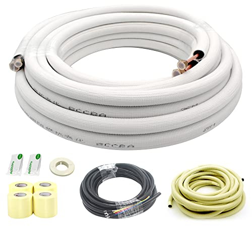 TADERUILY 90 m Mini-Split-Line-Set, Klimaanlagen-Kupferrohrverlängerung, 1/4 Zoll & 1/2 Zoll 3/8 Zoll PE verdickt für AC und Heizungsgeräte, isoliert mit Muttern. (1/4 + 1/2)