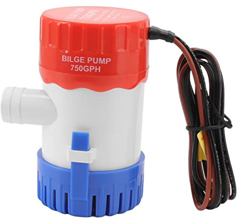 Bomba de Achique, Bomba de Achique No Automática con Motor Refrigerado por Agua Bomba de Agua Marina Sumergible para Estanques Piscinas RV (750GPH 24V)