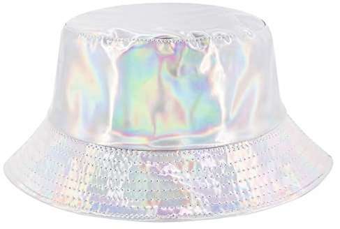 Naimo Reflektierende Fischerhüte Laser Hologramm Metallisch PU Leder Eimer Hut Wasserdicht Bucket Hat Sommer Strand Reise Sonnenhut