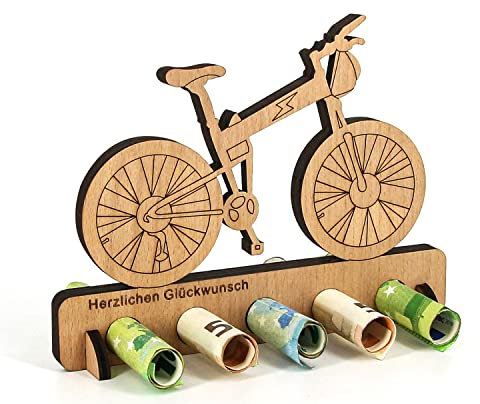 Giftota - Originelles E-Bike Geldgeschenk aus Holz für Radfahrer - Fahrrad, Mountainbike Geschenk für Frauen und Männer