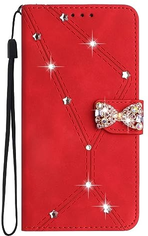 Ufgoszvp Hülle Case für iPhone 14 Glitzer Bling Strass Schmetterling Diamant Handyhülle für iPhone 14 Flip Schutzhülle mit Standfunktion Handytasche Schutz Handyhülle Mädchen,rot