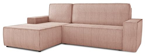 Ecksofa Totti L mit Schlaffunktion und Bettkasten - Cord Stoff - L-Form Couch, Polstersofa, Schlafsofa, Sofagarnitur (Rosa (Poso 052), Ecksofa Links)