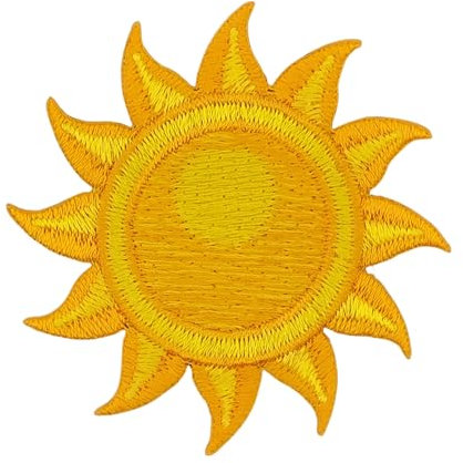 Sonne Gelb Aufnäher zum aufbügeln oder aufnähen Bügelbild Aufbügler für Kleidung gestickter Bügelpatch Applikation Sun Bügelpatch Patch Größe 5,4 x 5,4 cm