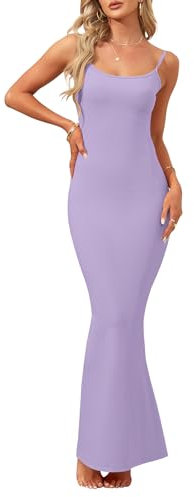AUSELILY Donna Spaghetti Strap Senza Maniche Vestito Lunghi Sexy Senza Schienale Bodycon Maxi Vestito Festa Abito da Cocktail Vestito Donna Estiva Viola Chiaro L