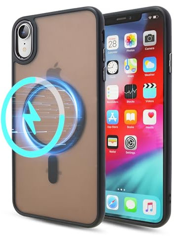 YmhxcY For iPhone XR Case,Compatible with MagSafe, Translucent Matte Back Slim Shockproof Phone Cover,For iPhone XR Case-6.1 Inch(Black)