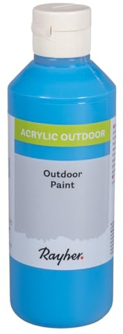 Rayher Outdoor Paint Acrylfarbe, azurblau, Flasche 250 ml, auf Wasserbasis, hochpigmentierte Acrylfarbe, ideal für den Außenbereich, wetterfest, witterungsbeständig, Outdoor-Farbe, 35071374