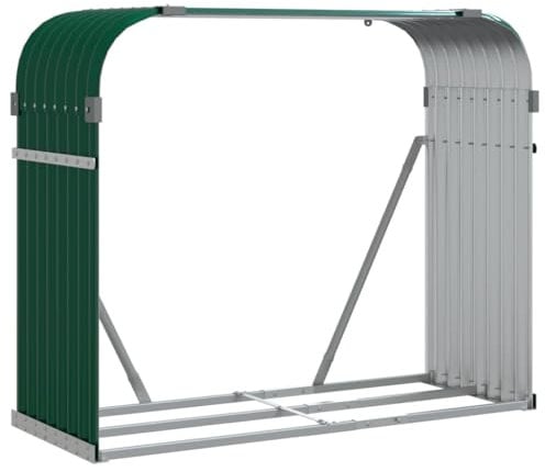 vidaXL Kaminholzunterstand, Kaminholzregal mit viel Stauraum, Feuerfest Brennholzregal mit Haken, Garten Holzlager Unterstand, Grün 120x45x100cm Verzinkter Stahl