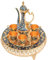 Juego de cafetera turca, juego de té vintage, juego de té de metal samovar ruso con 6 tazas de café de lujo y bandeja de té hecha a mano para decoración de mesa de té (dorado y azul oscuro)
