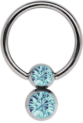 Titan Piercing Ring 1,6 x 14 mm mit 5/6 mm Doppel-Steinkugel in hellblau-türkis