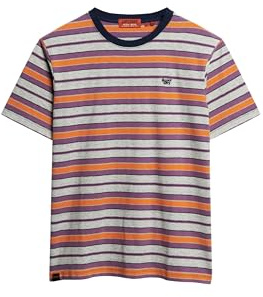 Superdry Herren Lässig geschnittenes T-Shirt mit Streifen Grau Meliert Gestreift L