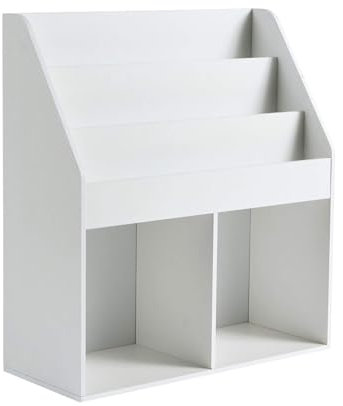 Home Source Childrens Display Bookshelf Storage Unit Bookcase, Wooden, White