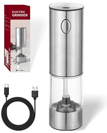 Molinillos de sal y pimienta eléctricos, mecanismo de cerámica ajustable sin niveles, de acero inoxidable, recargable por USB, con ventana, iluminación LED