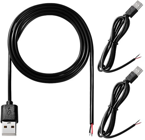 KUOQIY 3 PCS USB-A Male 2 Pin Bare Wire, 1m 22AWG USB 2.0 Male Plug 2pin Wire DIY Pigtail Cable 5V 3A, for USB Equipment Installed or DIY Replace Repair