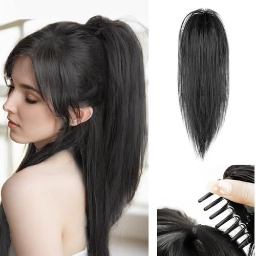 HSAJS Pferdeschwanz Extensions Klammer 30 cm Hair Extensions Zopf Hoher Pferdeschwanz Haarteil Clip Extensions Zopf Unordentlich Pferdeschwanz Haarverlängerung für Frauen Damen (Schwarz)