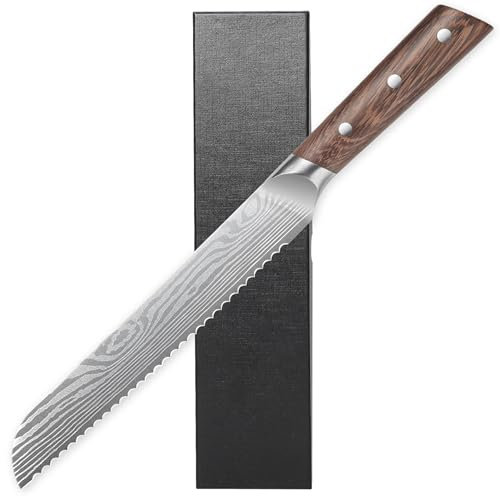Couteau à Pain Professionnel à Bord Dentelé: 20 cm Couteaux Extra Tranchants en Acier Inoxydable de Haute Qualité avec Poignée Ergonomique