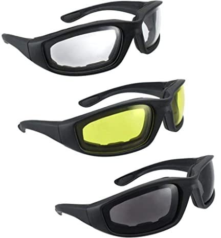 Porgeel Motorradbrille 3-teiliges Set Sonnenbrille Winddichte Reitbrille UV-Schutz gepolsterte Skibrille aus Schaumstoff