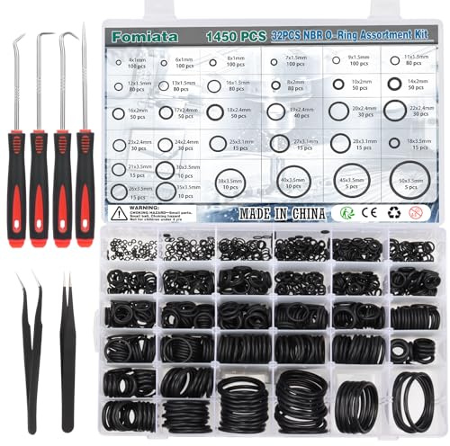 Fomiata 1450tlg O-Ring Set, 32 Größen NBR Dichtungsringe mit Haken | 4-50mm, 2 Pinzetten, Aufbewahrungsbox, ölbeständig hitzebeständig, für Sanitär KFZ Hydraulik Reparatur