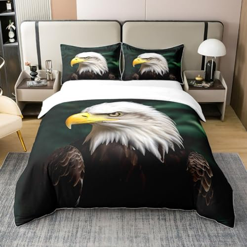 Loussiesd 3D Adler drucken Bettwäsche Set 220x240cm 100% Baumwolle für Kinder Jungen Lebhaft Adler Bettbezug Set Mädchen Frauen Vögel Muster Bettwäsche Set mit 2 Kissenbezug 80x80cm Super weich