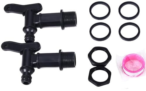 Lot de 2 Robinet Cuve Plastique, Robinet Recuperateur Eau de Pluie 3/4, Adaptateur Robinet Tuyau Arrosage, Robinet de Baril de Pluie Robinet Bidon, Robinet Reservoir Eau de Pluie pour Maison Jardin I