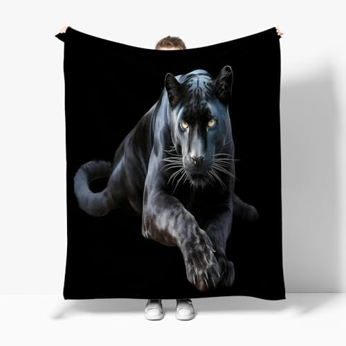 Sherpa Fleece Decke Leopard Mit Tiermuster Flanelldecke, Schwarz Dicke Kuscheldecke Plüsch Fleecedecke Wohndecke Sofadecke Weiche Warm Überwürfe Couchdecke 100x130 cm