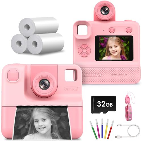 Camara Fotos Infantil Instantanea,26MP Camara de Fotos Instantaneas con 32GB y Papel de Impresión, HD 1080P Cámara Instantánea para Niños y Niñas 3 a 12 Años con Objetivo Giratorio de 10 Aumentos