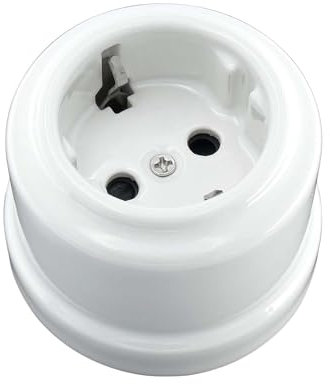 1x Stk. Lightstock Retro Aufputz-Steckdose aus Porzellan, weiß