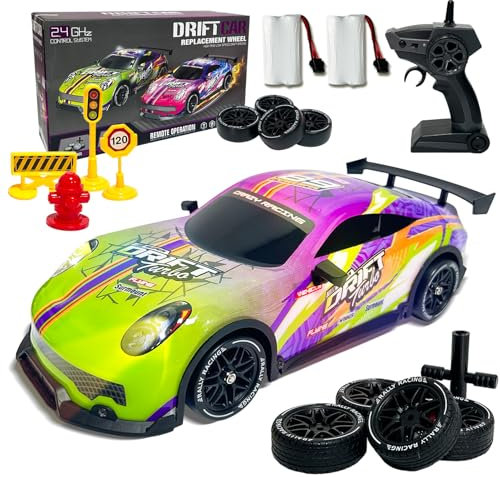 BARVERE Télécommandée Drift 1:14 4WD RC Car, 2 Batteries 40-50 Mins D'autonomie, 25 Km/h Radiocommandée Avec Lumières LED, Cadeau Pour Adulte et Enfants