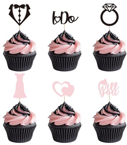 UVTQSSP 24 Pieces Wedding Cupcake Toppers Glitter Party Cupcake Toppers Diamond Ring Heart Cake Picks for Wedding Engagement Party Cake Decorations