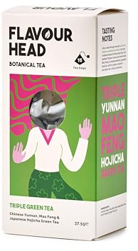 Flavour Head Triple Green Tea I Chinese Yunnan, Mao Feng and Japanese Hojicha Green Tea I 15 Tea Bags, 37.5g
