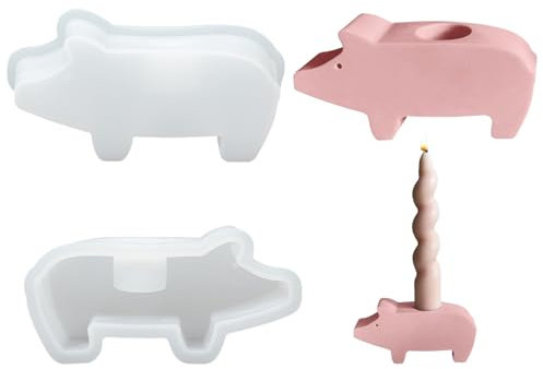 Silikonformen Gießformen Schwein, 2 Stück Glücksschwein Silikonform Kerzenhalter, DIY Schweinchen Giessformen Silikon für Weihnachten Kerzen Stabkerzen Tischdekoration