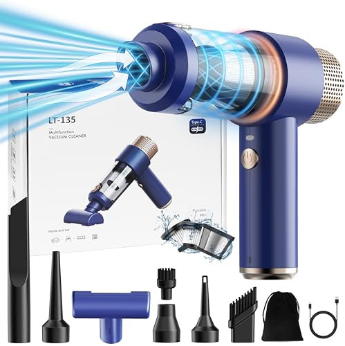 Sporvet Aspirador de Mano, 12000 PA Aire Comprimido Limpieza PC, Mini Aspirador Coche Potente Portátil Recargable, Aspiradora De Coche USB Aspiradora De Coche para Pelo De Mascotas, Coche, Hogar