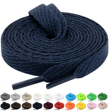 Handshop 2 pares de cordones planos para zapatillas 10mm ancho 20 colores, cordones anchos para zapatillas deportivas, zapatillas de skate Azul Marino 137 cm