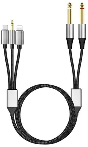 Berfea Cavo audio da 3,5 mm jack a jack da 6,35 mm, 3 in 1 USB C a Dual 6,35 mm 1/4 pollici TS Stereo AUX Splitter Y cavo per iPhone, lettore CD, amplificatore, altoparlante, mixer, microfono