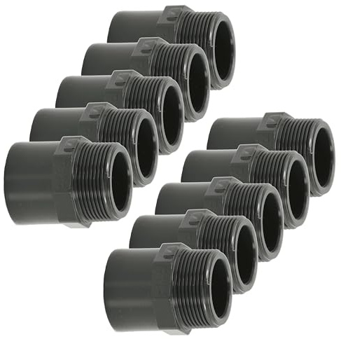 HAF 10x PVC Fittings Übergangsnippel mit 50/63mm x 2 | Klebemuffe/Klebestutzen x Außengewinde | Übergangsmuffe aus grauem PVC | PN16 für Rohr, Poolverrohrung, Druckleitung, Rohrleitung & Teich