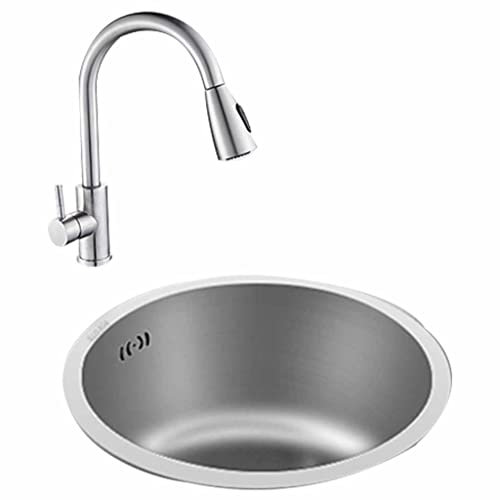asdchZen Grifo De Cocina De Un Solo Seno De Acero Inoxidable 304 con Doble Función Y Tirador Redondo Plateado, Fregadero De Cocina De Un Solo Seno, Fregadero De Balcón, Minibar, Plateado, 30 Cm