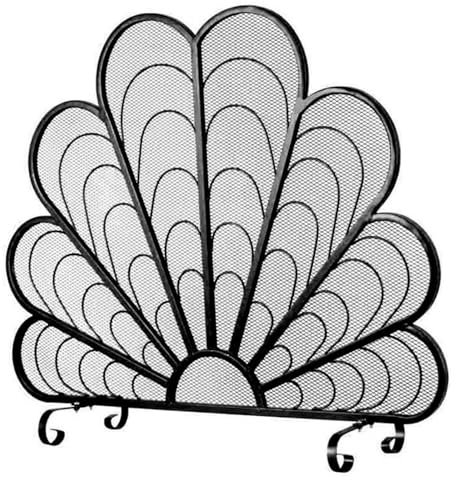 GTPBAO Funkenschutzgitter Fächerförmiger Kaminsims mit Stützfüßen, 96x81cm, Schmiedeeisen Schwarz Kamingittertür für Flammenofen/Holzfeuerung