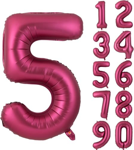 Zahlen 5 Ballons 40 Zoll Wein rot Luftballon 5 Burgund Folie Helium große Ballons für Geburtstag Party Jahrestag Dekorationen（Digital 5）