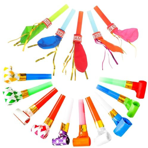 VIDSTW 40 Partytröten Farbe und 10 Party Pfeifenballon Pfeifen Kreatives Spielzeug Tröten Fasching Klein und Tragbar Fasching Deko Kinder für Geburtstagsfeiern Babypartys Abschlussfeiern