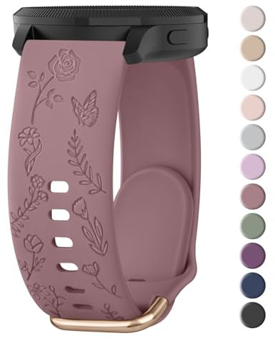 Meliya Correa para 20mm Reloj Inteligente Smartwatch,Liberación Rápida Silicona Grabado Floral Sport Suave Pulseras de Repuesto para 20mm Reloj Hombre y Mujer(HumoMorado)