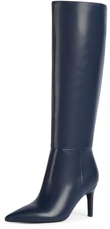 Easyfox Kniehohe Stiefel für Damen, spitze Zehenform, hoher Schaft, 7,6 cm-Stilettoabsatz, lange Stiefel mit seitlichem Reißverschluss, elegant