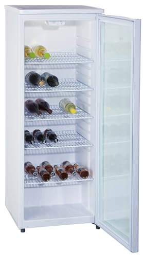 SCHOEPF GKS255S Flaschenkühlschrank | Getränkekühlschrank | Glasfront | Freistehend | 5 Ablagen | Weiß | 143 x 55 cm