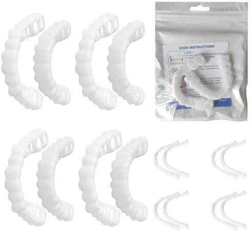 NHPY 4 Paia Faccette Dentali Universali Superiore E Inferiore, Denti Finti Da Applicare Da Soli,Dentiera Finta Naturale Per Uomini E Donne Di Denti Cattivi Denti Imperfetti(Ci Sono Dei Buchi,A)